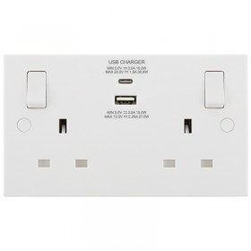 BG Electrical Moulded Fast Charge 13A Switched Socket with Type A and C Charger White Square Edge